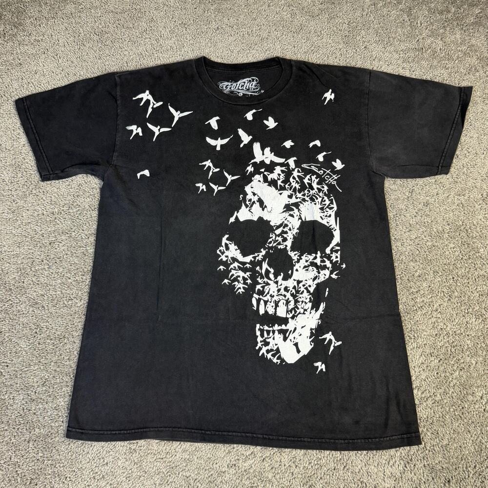 Gotcha Shirt Mens L Black Skull Gothic Bird Graphic Crew Neck Tagless Cotton